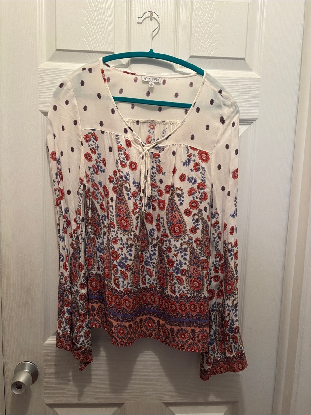 Patrons of Peace White Tunic with Red & Blue Paisley Print